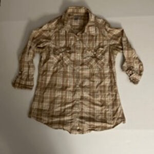 Women's Carhartt Plaid Button-Up Shirt Size S Beige Pink